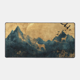 Alfrombrillas De Escritorio Rustic Gold & Navy Mountain Desk Mat