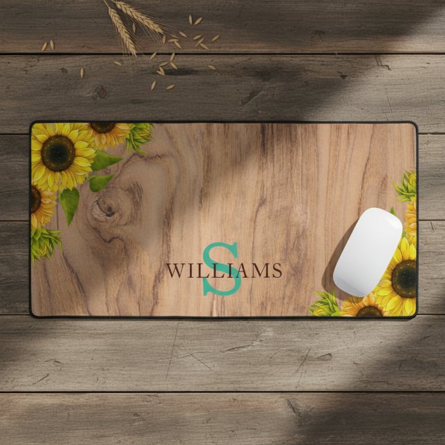 Alfrombrillas De Escritorio Rustic Style Desk Mat with Sunflowers, Wood Effect (Subido por el creador)