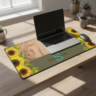 Alfrombrillas De Escritorio Rustic Style Desk Mat with Sunflowers, Wood Effect