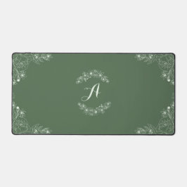 Alfrombrillas De Escritorio Sage Green Floral Border Custom Name Desk Mat