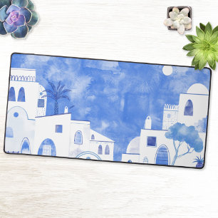 Alfrombrillas De Escritorio Santorini Grecia Watercolor Azul Blanco