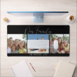 Alfrombrillas De Escritorio Script de caligrafía familiar 3 fotos negro<br><div class="desc">Un diseño sencillo para mostrar las fotos familiares en este tapete. El diseño ofrece tres fotos acentuadas con escritura a mano que dice: Nuestra Familia. Personalizado con su apellido y su año. Se puede cambiar el color de fondo.</div>