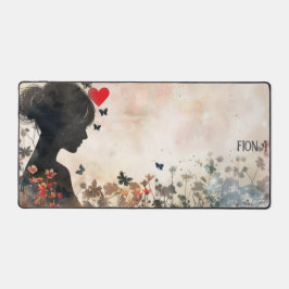 Alfrombrillas De Escritorio Silueta de mujer con corazones en acuarela