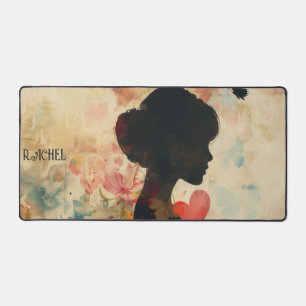 Alfrombrillas De Escritorio Silueta de mujer vintage con corazones