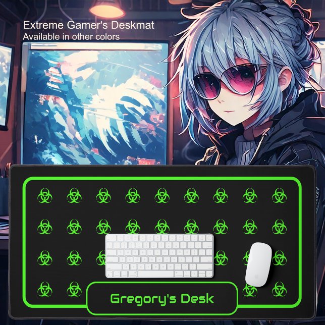 Alfrombrillas De Escritorio Símbolos de riesgo biológico - Verde sobre fondo n (Biohazard Symbols - Green on a Black Background Desk Mat by Office Accessories Shop)