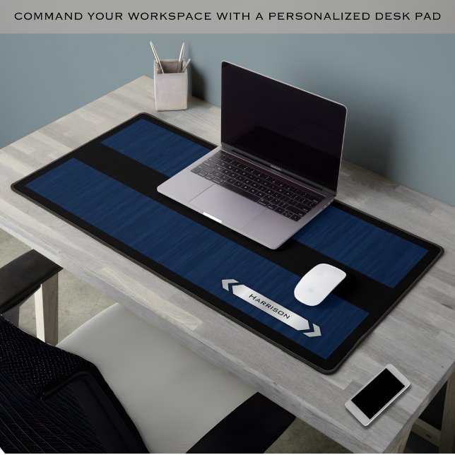 Alfrombrillas De Escritorio Sleek Navy Blue Executive Tech Desk Mat (Command your workspace with a Personalized executive desk pad)