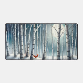 Alfrombrillas De Escritorio Snowy Birch Forest Desk Mat with Fox