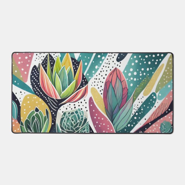 Alfrombrillas De Escritorio Suculentos en verde y rosa (Anverso)