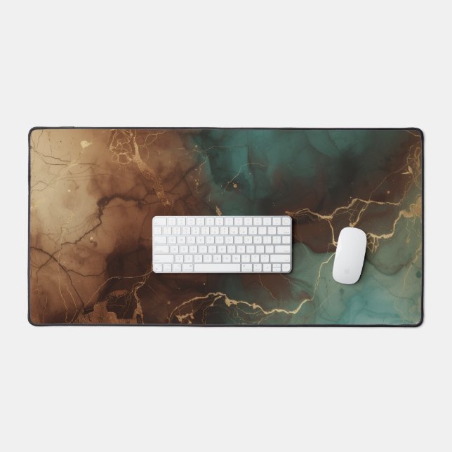 Alfrombrillas De Escritorio Teal Brown Gold Abstract Marble Desk Mat (Teclado y ratón)