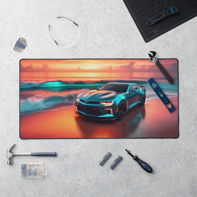Alfrombrillas De Escritorio Teal Camaro Illustrated Desk Mat (Large) (Puesto de trabajo)