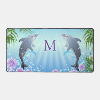 Alfrombrillas De Escritorio Tema de playa de delfines con monograma personaliz