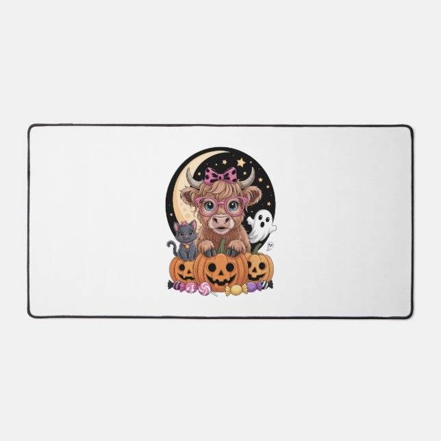 Alfrombrillas De Escritorio Temporada espeluznante de Highland Cow Halloween (Anverso)