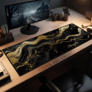 Alfrombrillas De Escritorio Textura De Mármol Negro Y Oro Personalizada