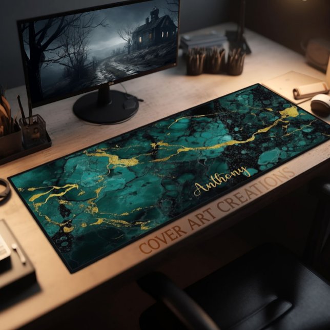 Alfrombrillas De Escritorio Textura De Mármol Verde Y Oro Personalizada (Subido por el creador)