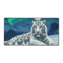 Tigre Blanco Y Bebés En La Nieve