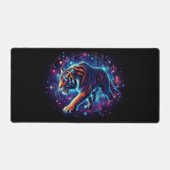 Alfrombrillas De Escritorio Tigre galáctico, animales de neón que capturan los (Anverso)
