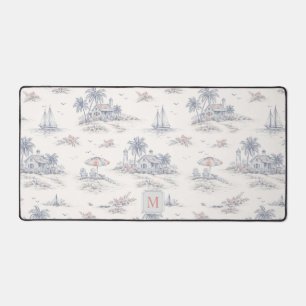 Alfrombrillas De Escritorio Toile Monograma Tropical Costero Francés Nombre