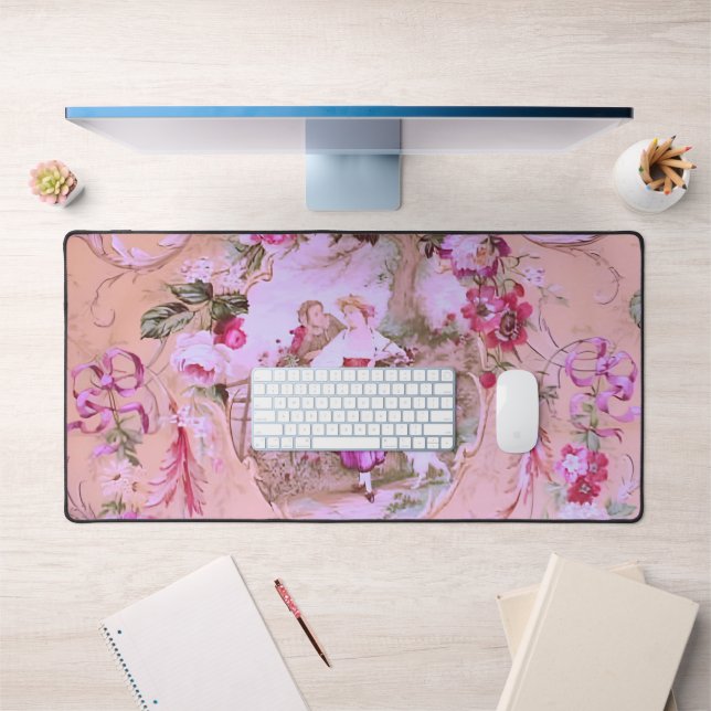 Alfrombrillas De Escritorio Toile victoriano antiguo Rococo estilo Floral Rosa (Oficina 1)