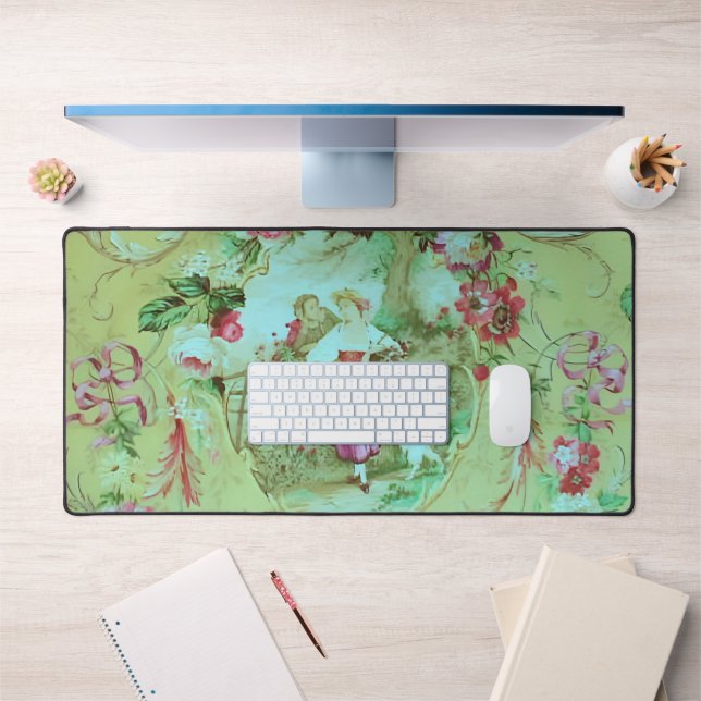 Alfrombrillas De Escritorio Toile victoriano antiguo Rococo Estilo Sage Verde (Oficina 1)