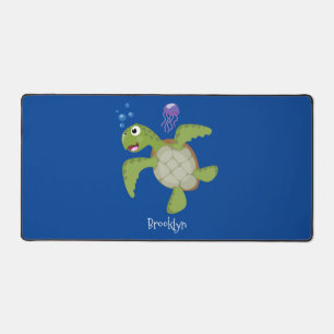 Alfrombrillas De Escritorio Tortuga marina verde suave feliz ilustracion perso