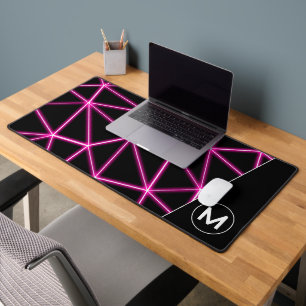 Alfrombrillas De Escritorio Triángulos negros geométricos líneas neon rosa Mon