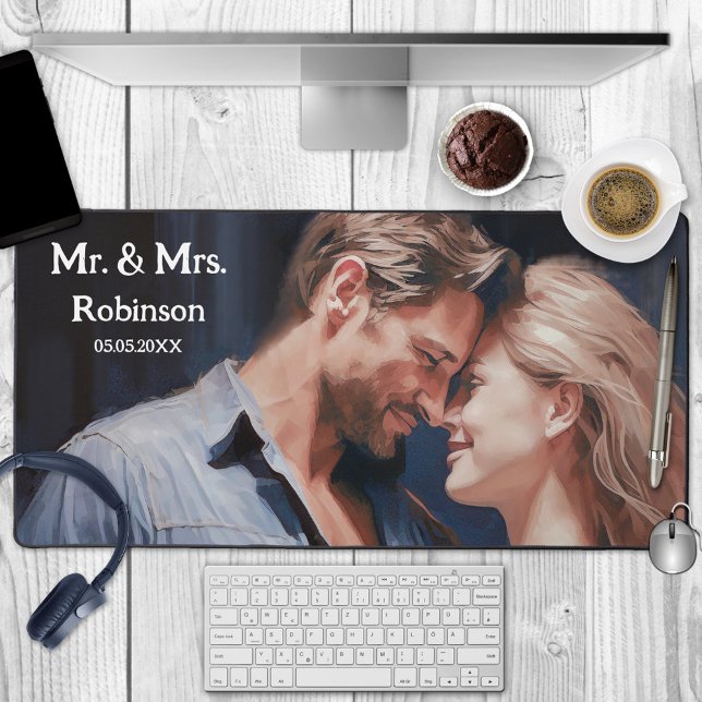 Alfrombrillas De Escritorio Tu foto Boda de amor romántico (Wedding or engagement desk mat featuring your own photo or a romantic illustration)