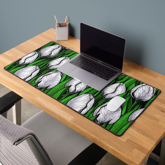 Alfrombrillas De Escritorio Tulipanes blancos con hojas verdes (Oficina 2)