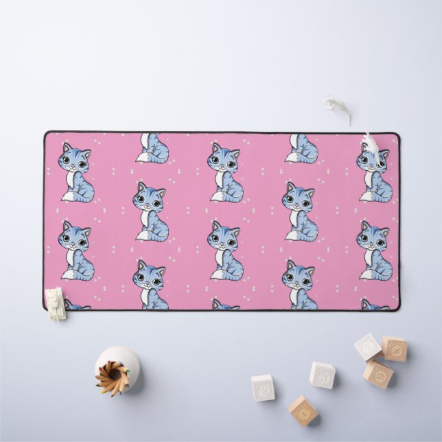 Alfrombrillas De Escritorio Un gato azul lindo en rosa (Mesa para niños)