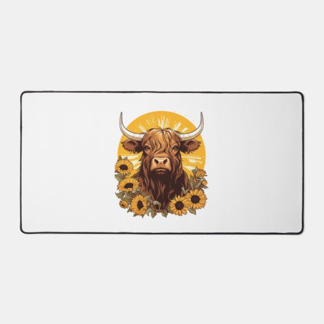 Alfrombrillas De Escritorio Un Ilustracion de vaca de Highland con Sunflowers  (Anverso)