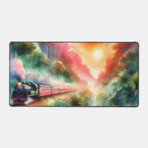 Alfrombrillas De Escritorio Viaje en tren al atardecer tropical acuarela