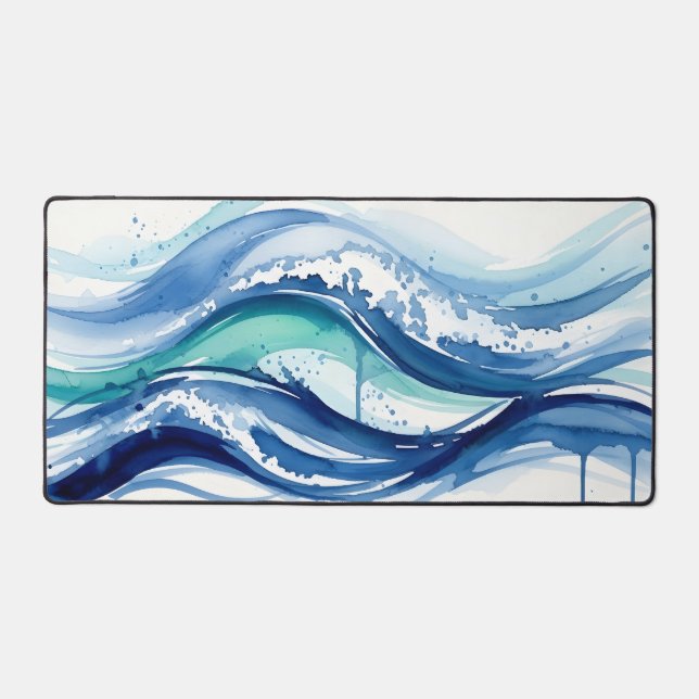 Alfrombrillas De Escritorio Vibrant Watercolor Ocean Waves Abstract (Anverso)