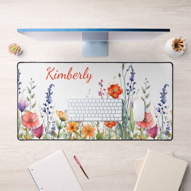 Alfrombrillas De Escritorio Vibrant Watercolor Wildflowers Personalized (Oficina 1)
