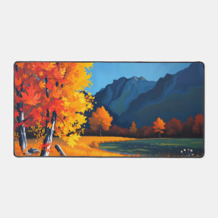 Alfrombrillas De Escritorio Vibrante alfombra de otoño con montaña azul
