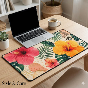 Alfrombrillas De Escritorio Vibrante Hibisco Tropical Patrón Floral Sin Costur