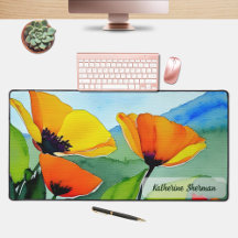 Watercolor Floral Naranja Amarillo California Popp