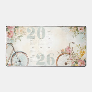 Alfrombrillas De Escritorio Watercolor Floral Vintage Bicycles Calendario 2026