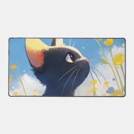 Alfrombrillas De Escritorio Whimsical Black Cat Sunny Yellow Buttercup Sky