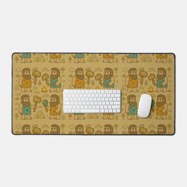 Alfrombrillas De Escritorio Whimsical Caveman Gamer with Pixelated Tools (Teclado y ratón)