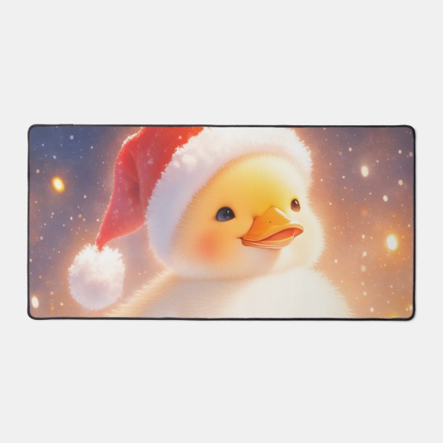Alfrombrillas De Escritorio Whimsical Fluffy Duckling Santa Hat Holiday Snow (Anverso)