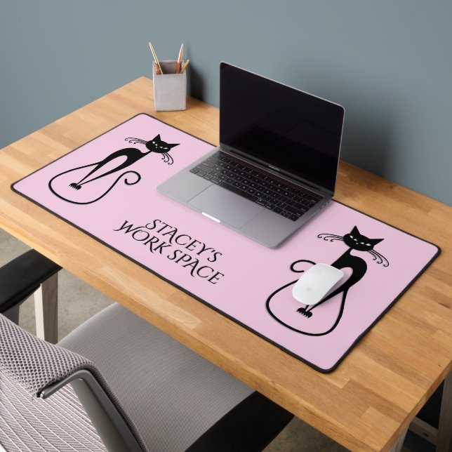 Alfrombrillas De Escritorio Whimsical Skinny Black Cat Rosa Personal (Oficina 2)