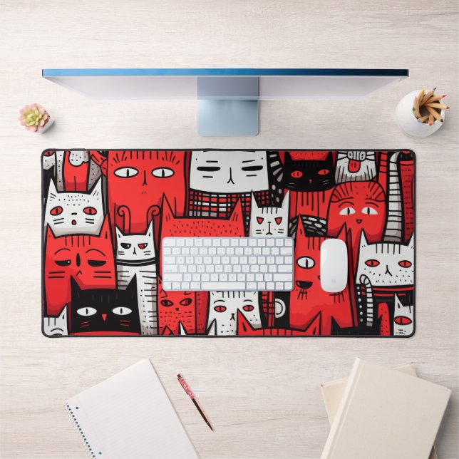 Alfrombrillas De Escritorio Whiskers and Wonders: Rojo mientras el gato negro  (Oficina 1)