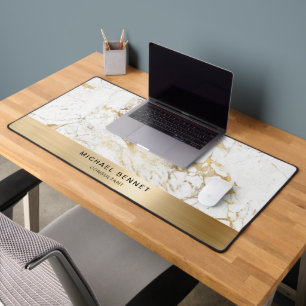 Alfrombrillas De Escritorio White Marble Faux Gold Metallics Business