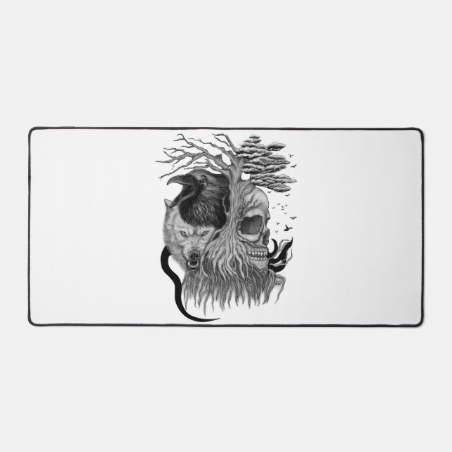 Alfrombrillas De Escritorio Wolf y Raven con el cráneo (Anverso)