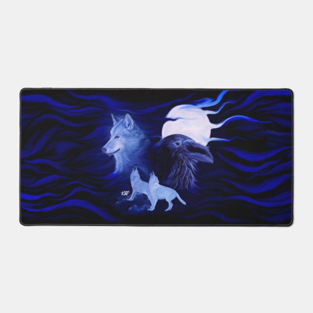 Alfrombrillas De Escritorio Wolf y Raven con luna llena (Anverso)