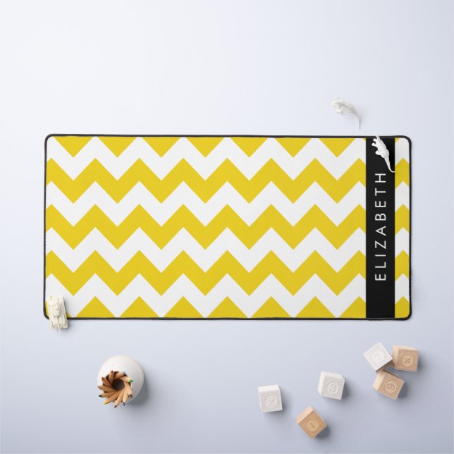 Alfrombrillas De Escritorio Zigzag Amarillo, Chevron Amarillo, Tu Nombre (Mesa para niños)
