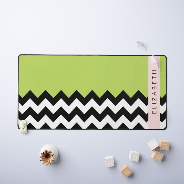 Alfrombrillas De Escritorio Zigzag negro y blanco, chevron, verde, tu nombre (Mesa para niños)