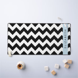 Alfrombrillas De Escritorio Zigzag negro y blanco, patrón de cheurón, nombre