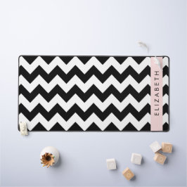 Alfrombrillas De Escritorio Zigzag negro y blanco, patrón de cheurón, nombre