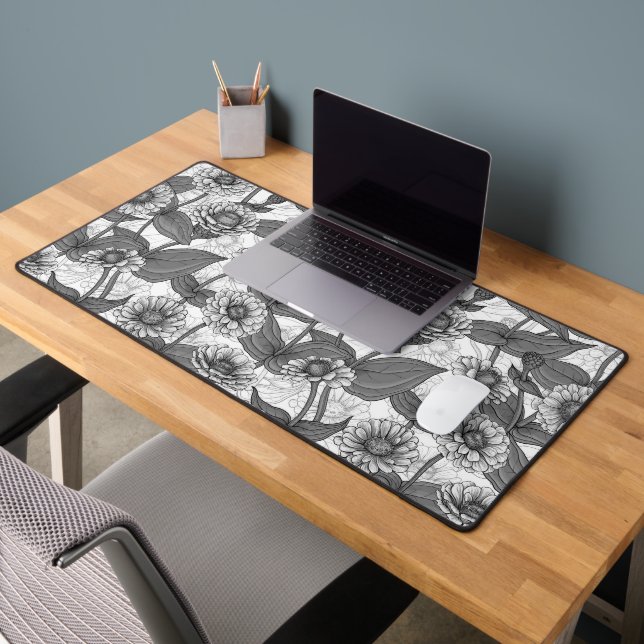 Alfrombrillas De Escritorio Zinnias, monocromo en blanco (Oficina 2)