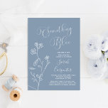 Algo azul antes de hacer la invitación a la ducha<br><div class="desc">Algo azul antes de hacer Dusty Blue acuarela floral invitación a ducha de novia</div>